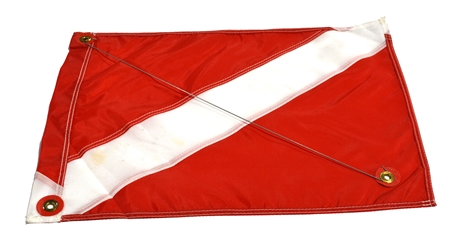 14" x 19" Nylon Dive Flag w/ wire stiffener. NO sewn channel. 2 grommets. Custom Screening is NOT available 