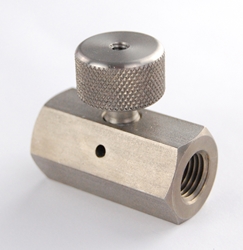 In-line Bleeder, Stainless Steel, 1/4 NPT female in and out. Tapped hole in knob.  